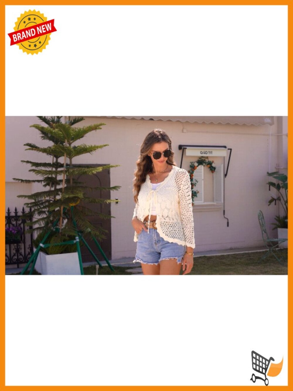 Women Crochet Cardigan Tie Front Cropped Shrug Bolero Cover Up - Picture 6 of 6